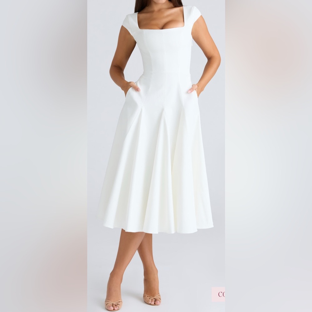 House of CB Cream Square-Neck Midi Dress